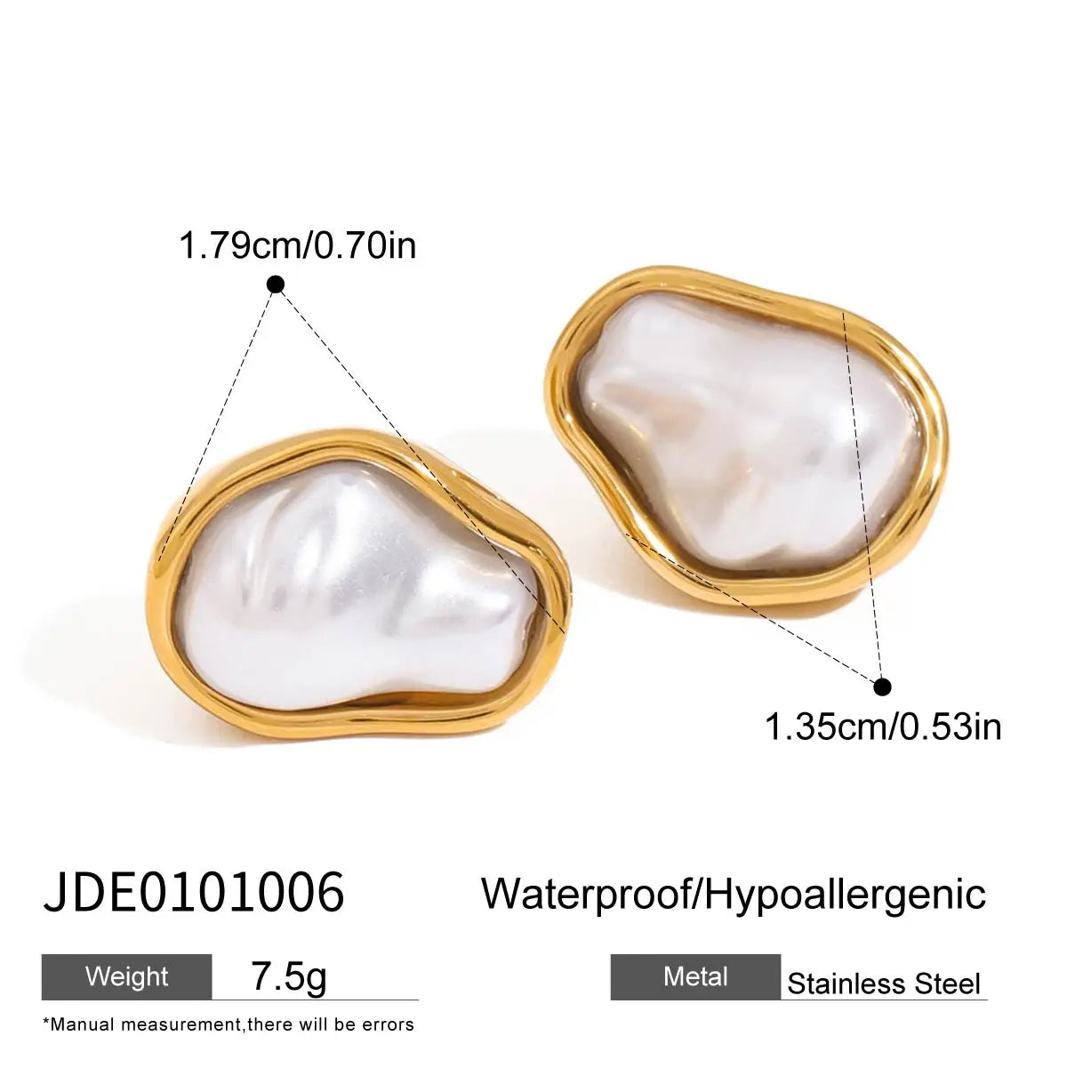 Uworld Exquisite Elegant Irregular Resin Pearls Ear Studs 18K PVD Stainless Steel Gold Color Fine Textured Smooth Earrings For W