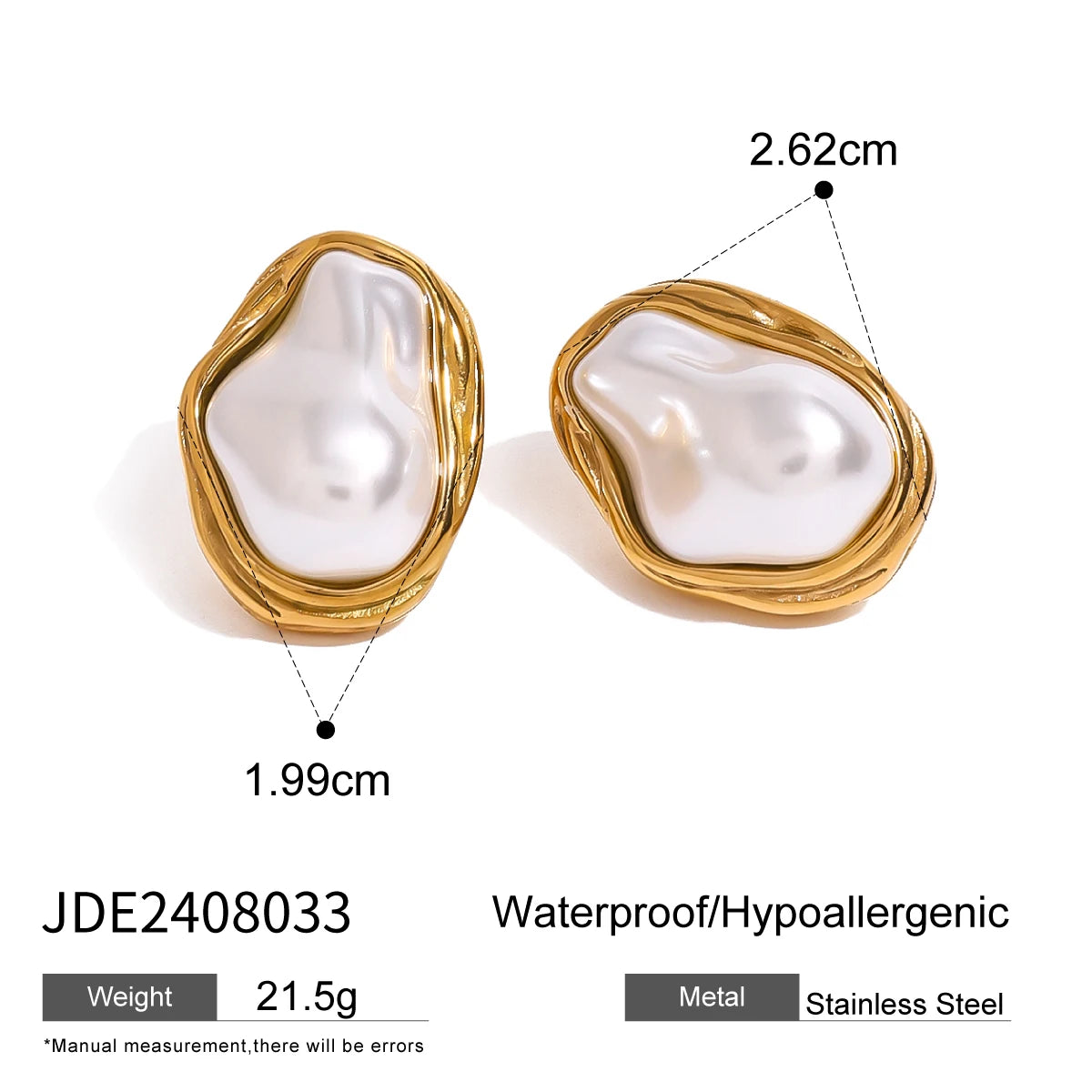 Uworld Exquisite Elegant Irregular Resin Pearls Ear Studs 18K PVD Stainless Steel Gold Color Fine Textured Smooth Earrings For W