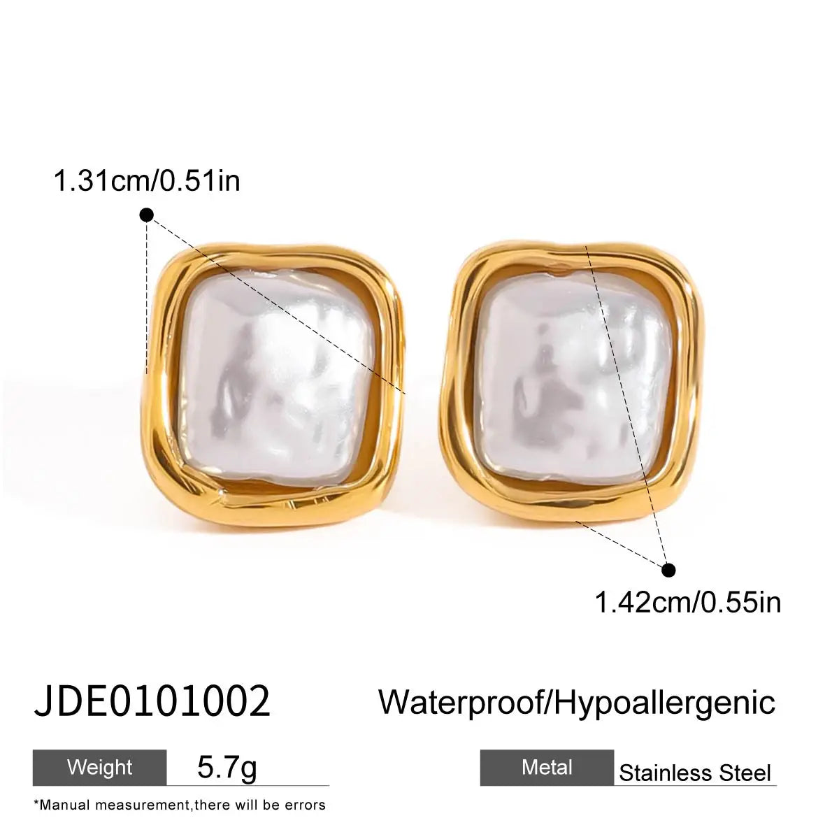 Uworld Exquisite Elegant Irregular Resin Pearls Ear Studs 18K PVD Stainless Steel Gold Color Fine Textured Smooth Earrings For W