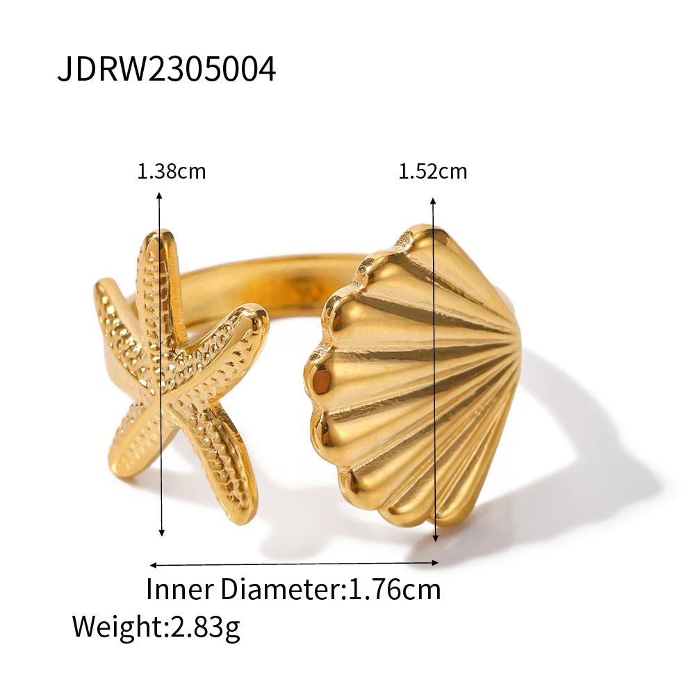 Uworld Top Quality Geometric Wide Stainless Steel Ring 18K Gold Color Waterproof Fashion Minimalist Statement Charm Jewelry Wome