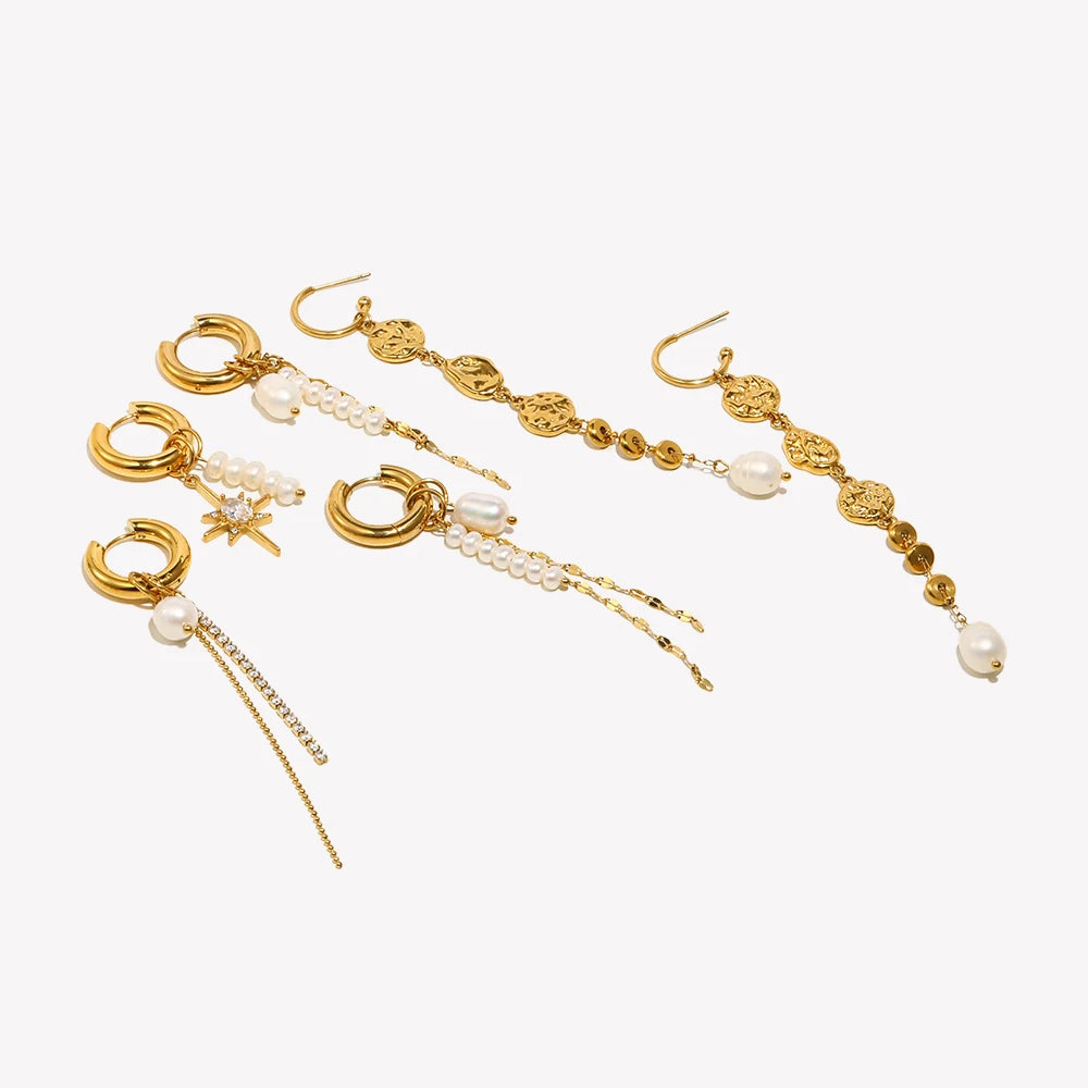 E.B.belle Elegant Freshwater Pearl Stainless Steel Tarnish Free Hoop Earring Gold Plated Jewelry For Women