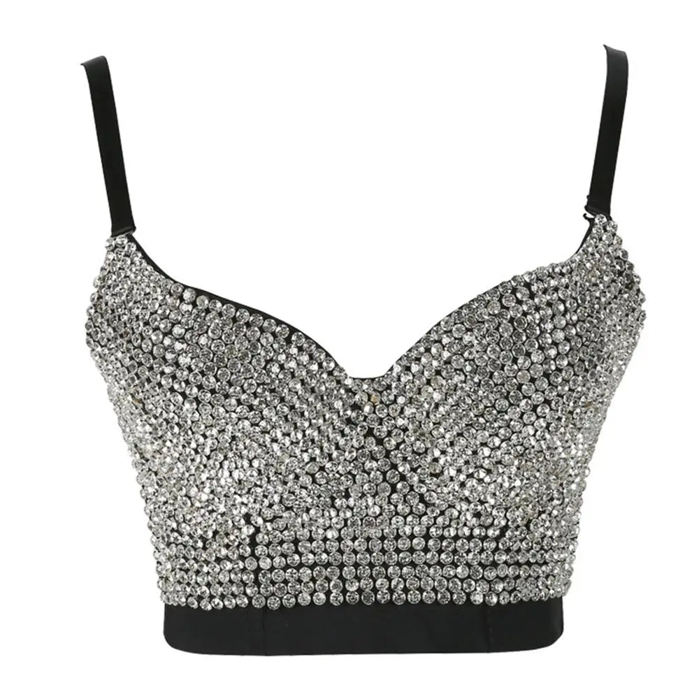 Irene Tinnie Hand-Made Pearls Jewel Diamond Bralet Women Bustier Bra Wedding Party Night Club Corset Cropped Top Vest Plus Size