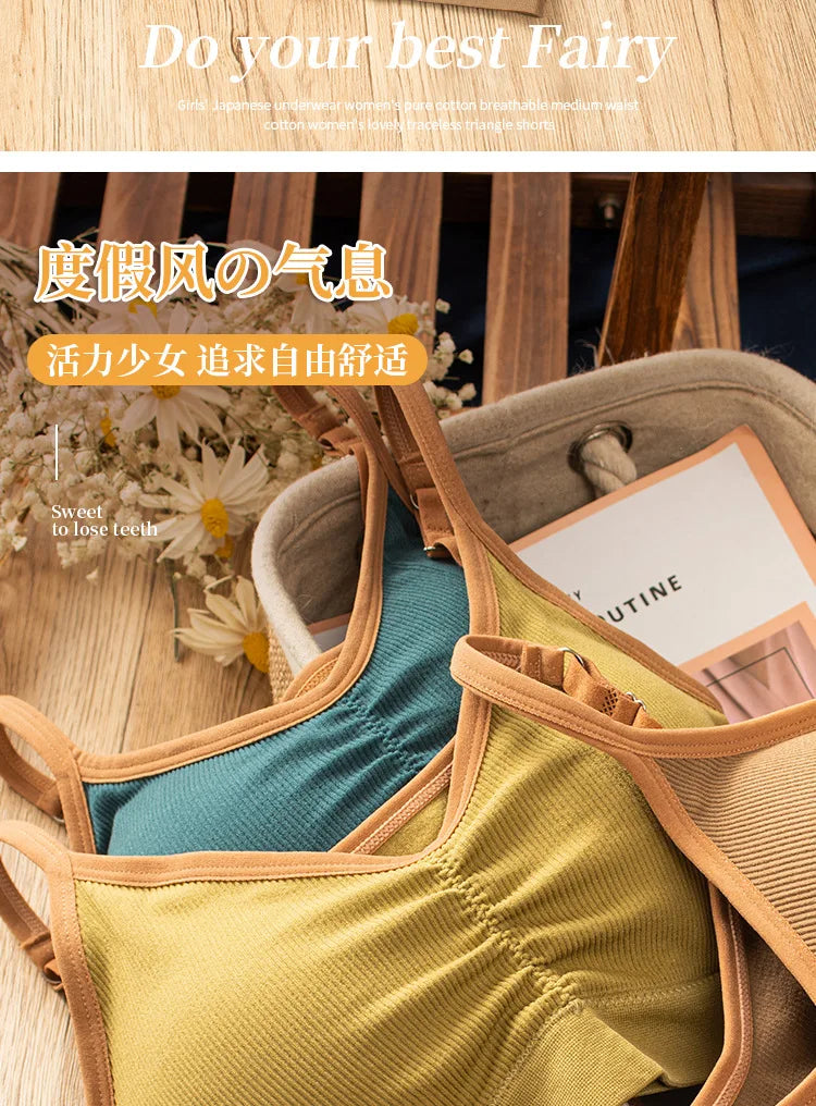 Women's Cotton Underwear Tube Tops Sexy Color Matching Bra Fashion Sports Comfort Tank Up Girl Suspender Underwear Sexy Lingerie