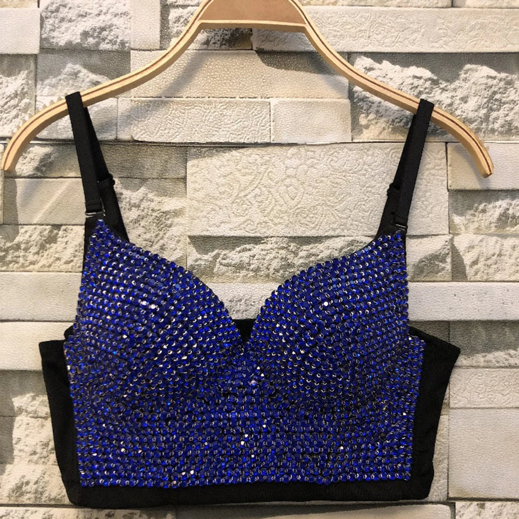 Irene Tinnie Hand-Made Pearls Jewel Diamond Bralet Women Bustier Bra Wedding Party Night Club Corset Cropped Top Vest Plus Size