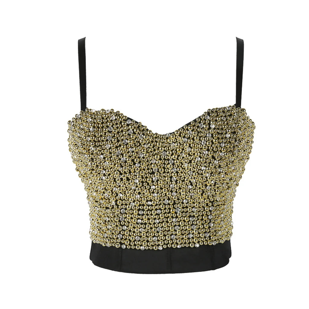 Irene Tinnie Hand-Made Pearls Jewel Diamond Bralet Women Bustier Bra Wedding Party Night Club Corset Cropped Top Vest Plus Size