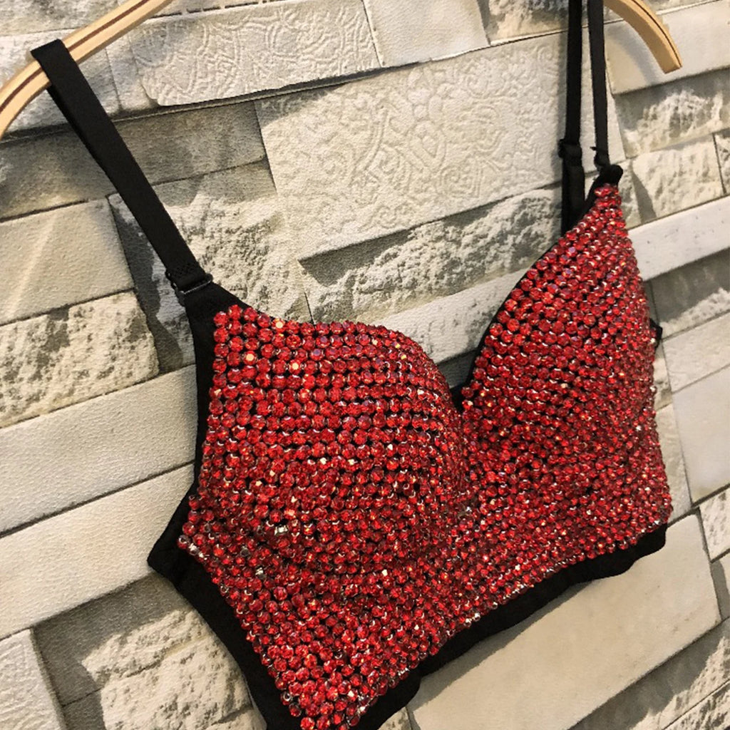 Irene Tinnie Hand-Made Pearls Jewel Diamond Bralet Women Bustier Bra Wedding Party Night Club Corset Cropped Top Vest Plus Size