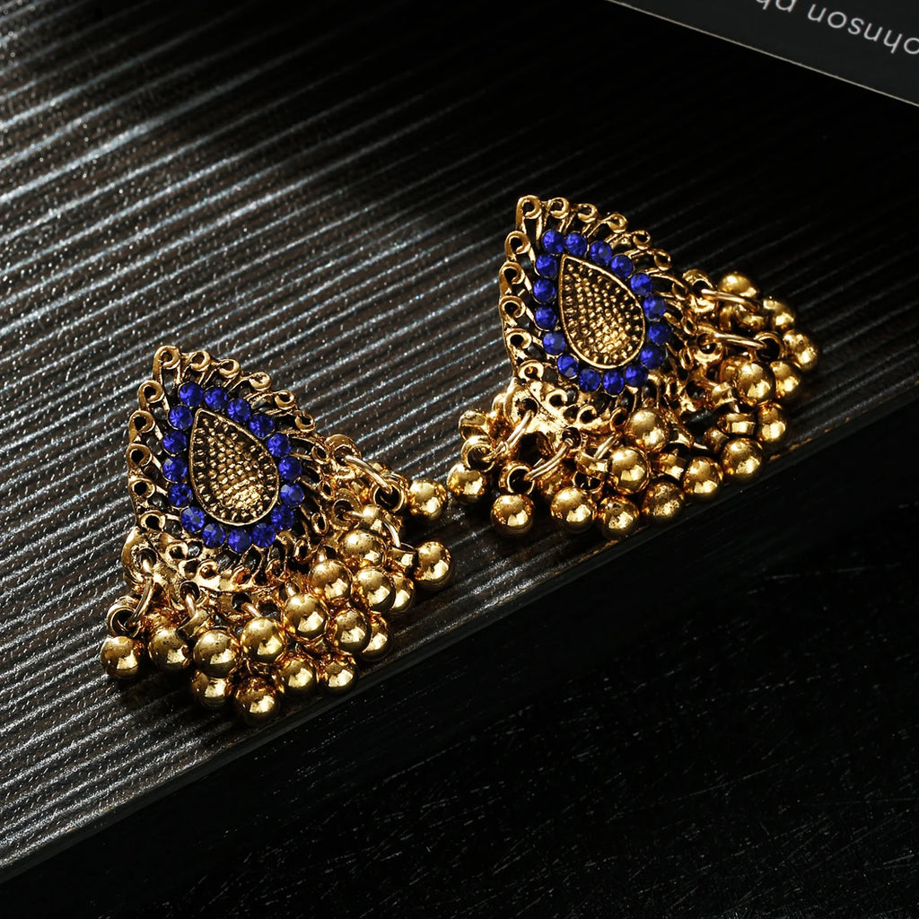 Bohemian Ethnic Tear Drop Pendientes Earrings Women Vintage Yellow Crystal Beads Tassel Dangle Earrings Indian Jewelry Bijoux