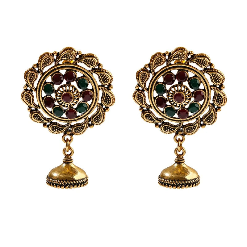 Vintage Gold Color Peacock Alloy Bollywood Oxidized Earrings For Women Ethnic Pearl Tassel Jhumka Dangle Earrings