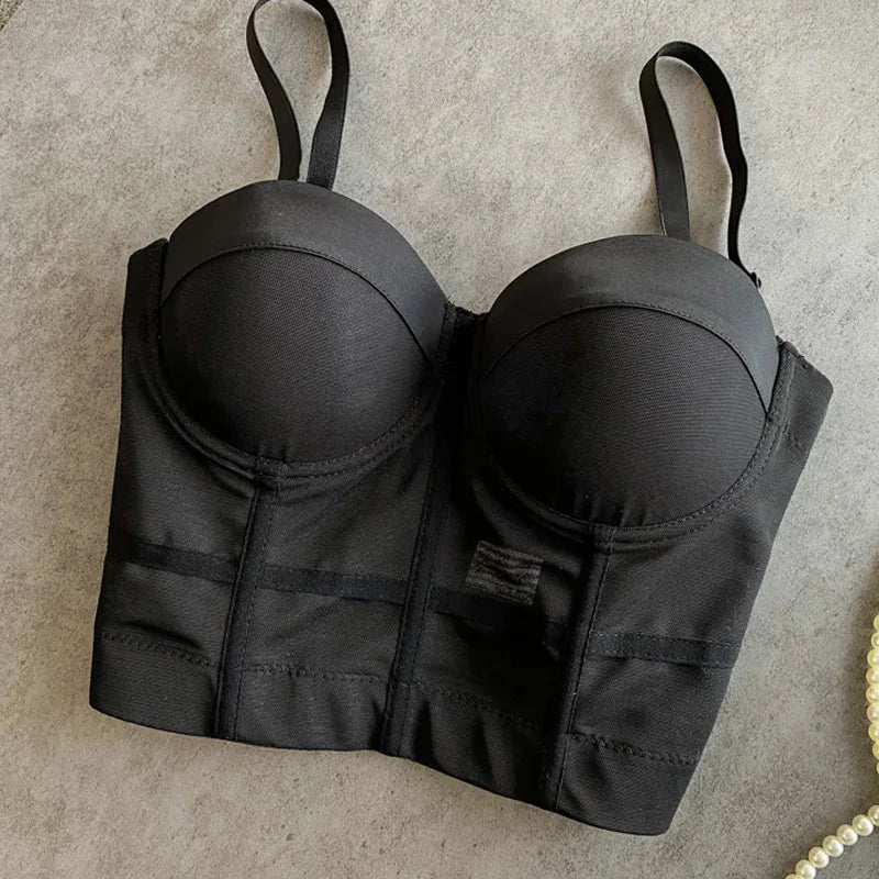 Women's Full Beads Corset Top Sexy Pearls Short Chest Binder Camisole Tube Bra Debardeur for Nightclub Junior Polyester Lingerie