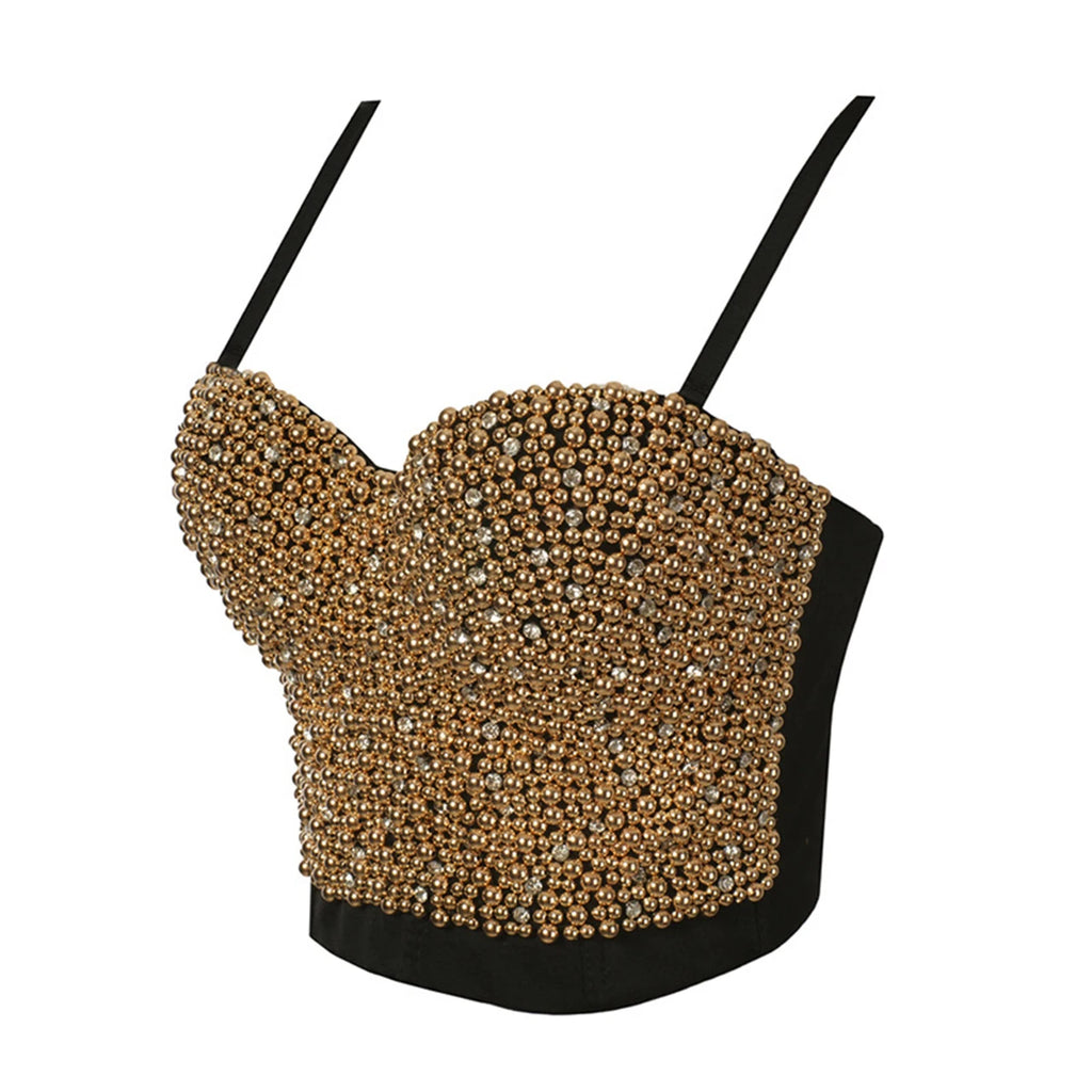 Irene Tinnie Hand-Made Pearls Jewel Diamond Bralet Women Bustier Bra Wedding Party Night Club Corset Cropped Top Vest Plus Size