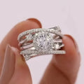 Huitan Luxury Wedding Rings for Women Fancy Cross Design Inlaid Shiny CZ Stone Fashion Versatile Female Finger-ring Gift Jewelry