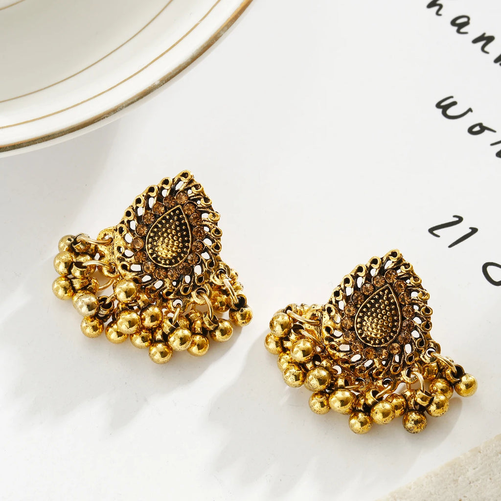 Bohemian Ethnic Tear Drop Pendientes Earrings Women Vintage Yellow Crystal Beads Tassel Dangle Earrings Indian Jewelry Bijoux