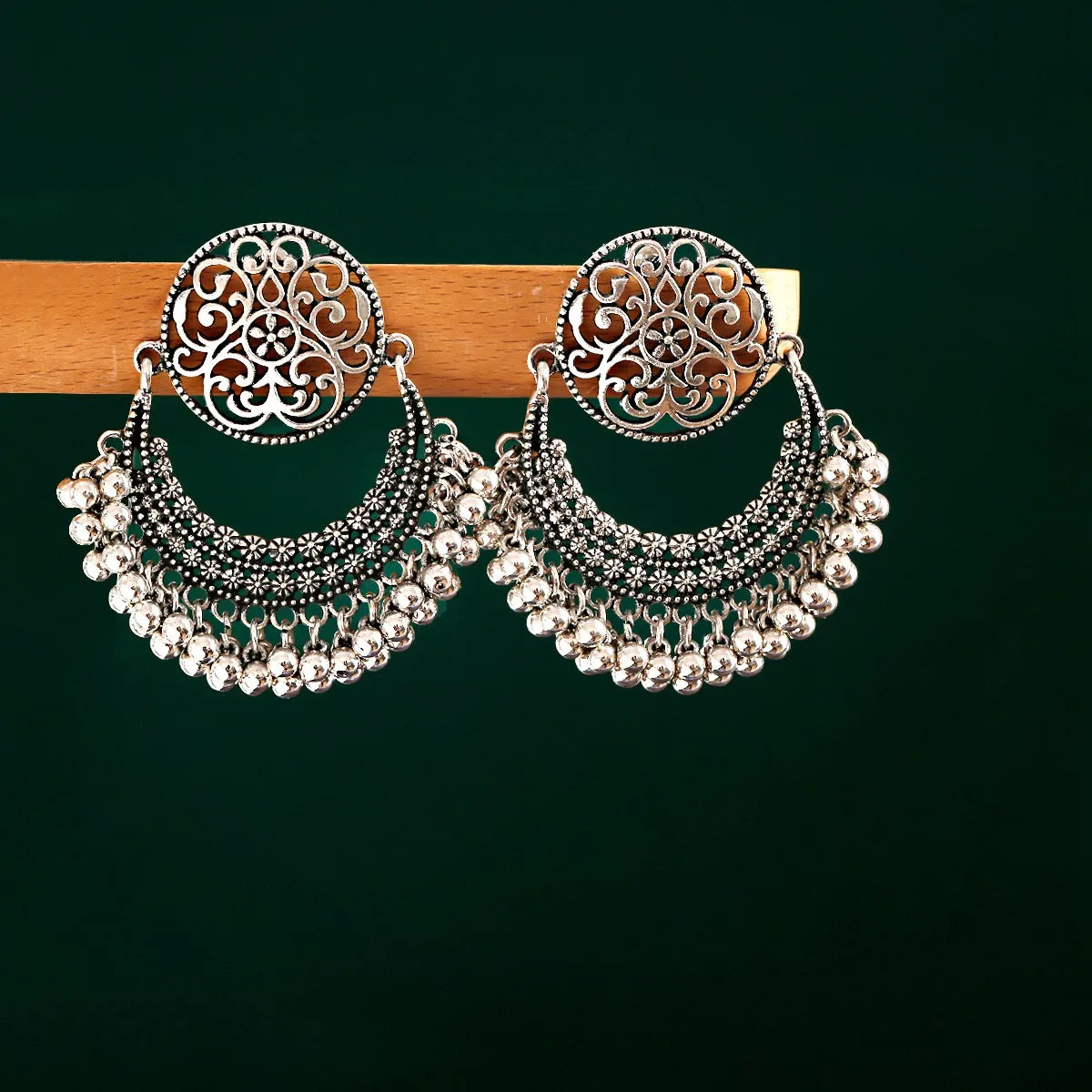 Vintage Gold Color Peacock Alloy Bollywood Oxidized Earrings For Women Ethnic Pearl Tassel Jhumka Dangle Earrings