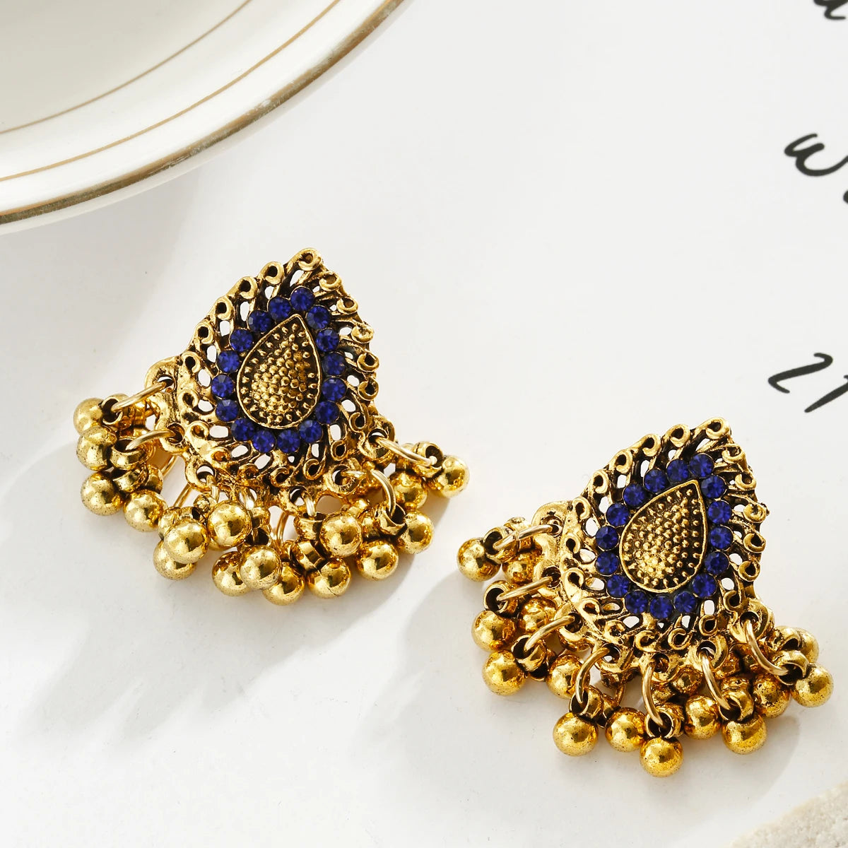 Bohemian Ethnic Tear Drop Pendientes Earrings Women Vintage Yellow Crystal Beads Tassel Dangle Earrings Indian Jewelry Bijoux