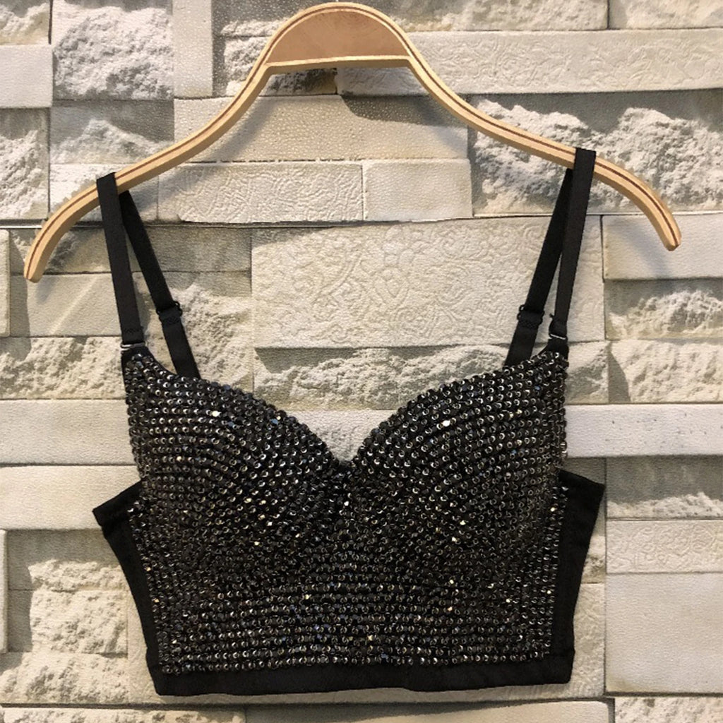 Irene Tinnie Hand-Made Pearls Jewel Diamond Bralet Women Bustier Bra Wedding Party Night Club Corset Cropped Top Vest Plus Size