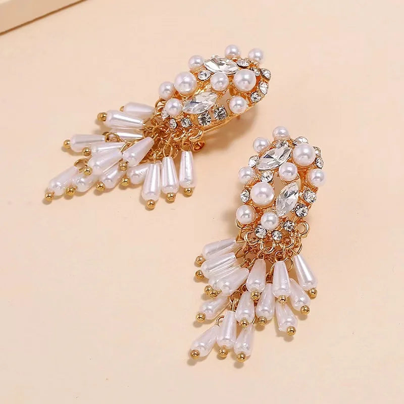 Unique Exaggerated Women Exotic Style Ethnic Bridal Bride Kundan Earrings Pearls Indian Bahubali Drop Earrings Fashion Jewelry