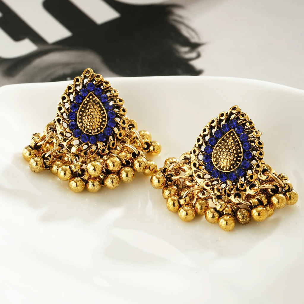 Bohemian Ethnic Tear Drop Pendientes Earrings Women Vintage Yellow Crystal Beads Tassel Dangle Earrings Indian Jewelry Bijoux