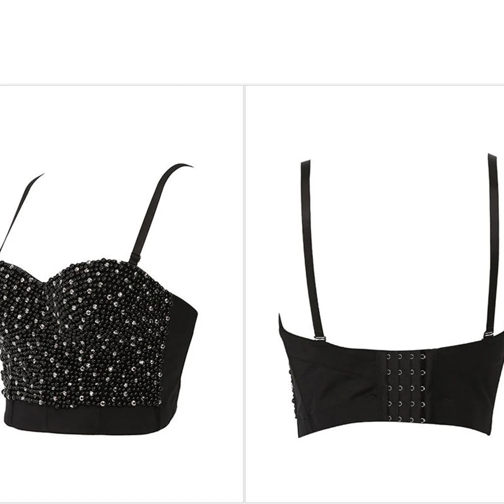 Irene Tinnie Hand-Made Pearls Jewel Diamond Bralet Women Bustier Bra Wedding Party Night Club Corset Cropped Top Vest Plus Size
