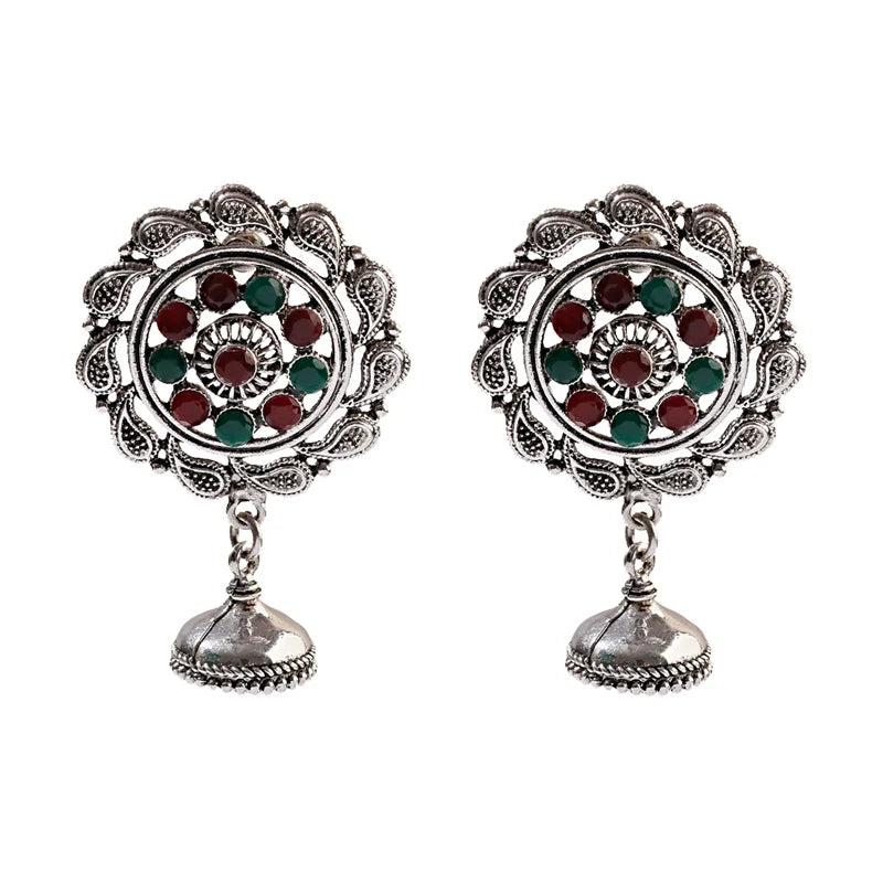 Vintage Gold Color Peacock Alloy Bollywood Oxidized Earrings For Women Ethnic Pearl Tassel Jhumka Dangle Earrings