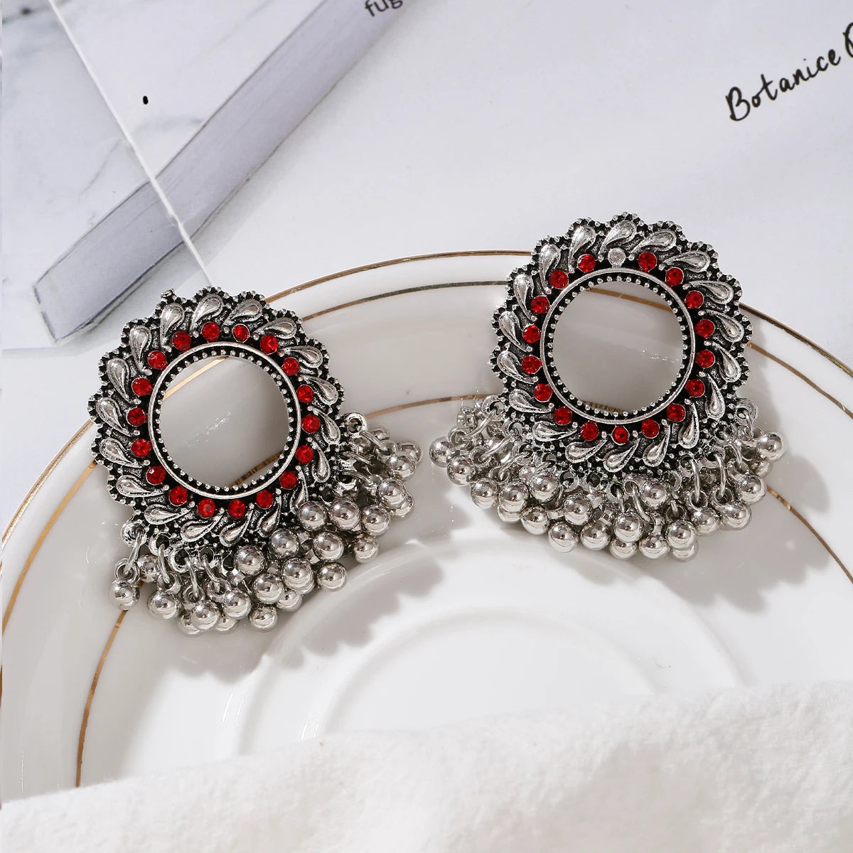 Vintage Gold Color Peacock Alloy Bollywood Oxidized Earrings For Women Ethnic Pearl Tassel Jhumka Dangle Earrings