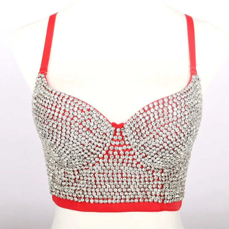 Irene Tinnie Hand-Made Pearls Jewel Diamond Bralet Women Bustier Bra Wedding Party Night Club Corset Cropped Top Vest Plus Size