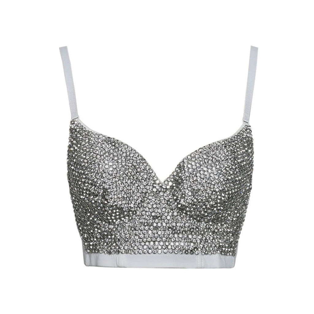 Irene Tinnie Hand-Made Pearls Jewel Diamond Bralet Women Bustier Bra Wedding Party Night Club Corset Cropped Top Vest Plus Size