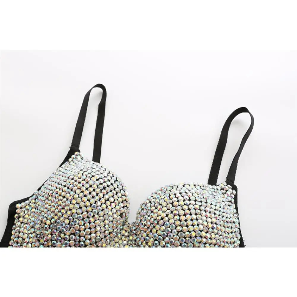 Irene Tinnie Hand-Made Pearls Jewel Diamond Bralet Women Bustier Bra Wedding Party Night Club Corset Cropped Top Vest Plus Size