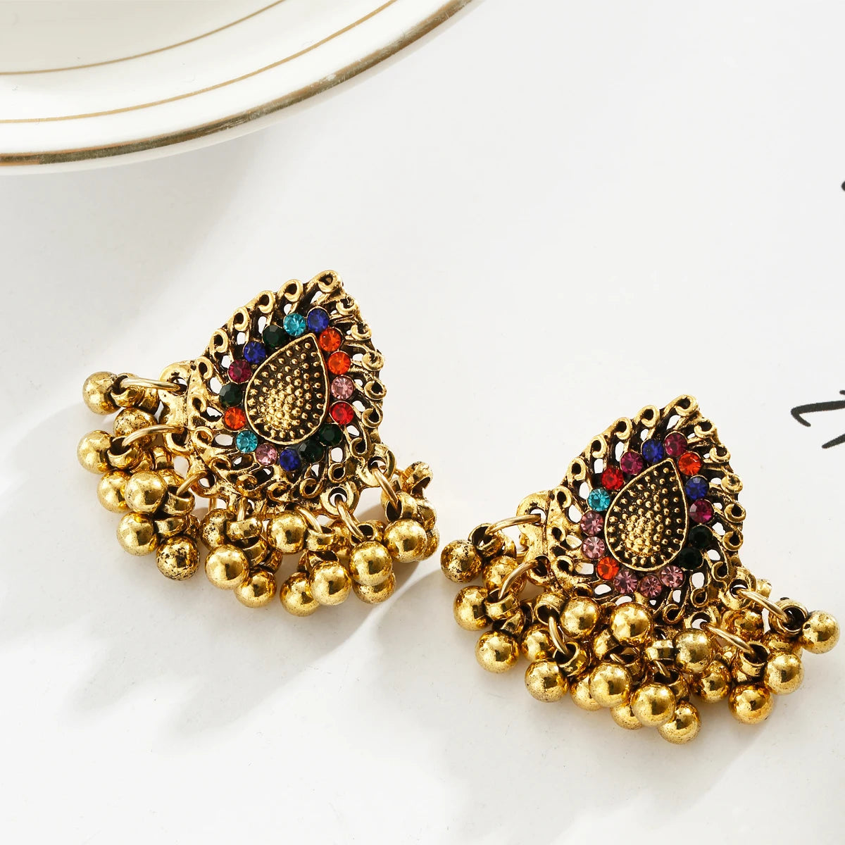 Bohemian Ethnic Tear Drop Pendientes Earrings Women Vintage Yellow Crystal Beads Tassel Dangle Earrings Indian Jewelry Bijoux