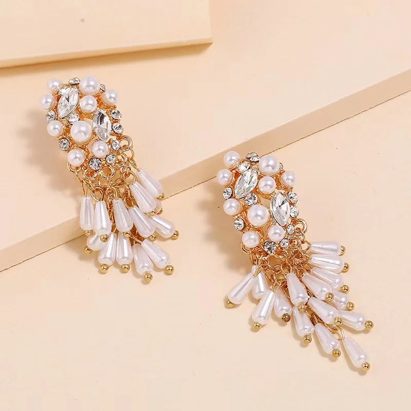 Unique Exaggerated Women Exotic Style Ethnic Bridal Bride Kundan Earrings Pearls Indian Bahubali Drop Earrings Fashion Jewelry