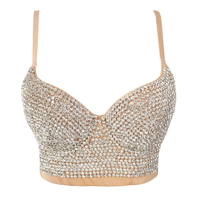 Irene Tinnie Hand-Made Pearls Jewel Diamond Bralet Women Bustier Bra Wedding Party Night Club Corset Cropped Top Vest Plus Size