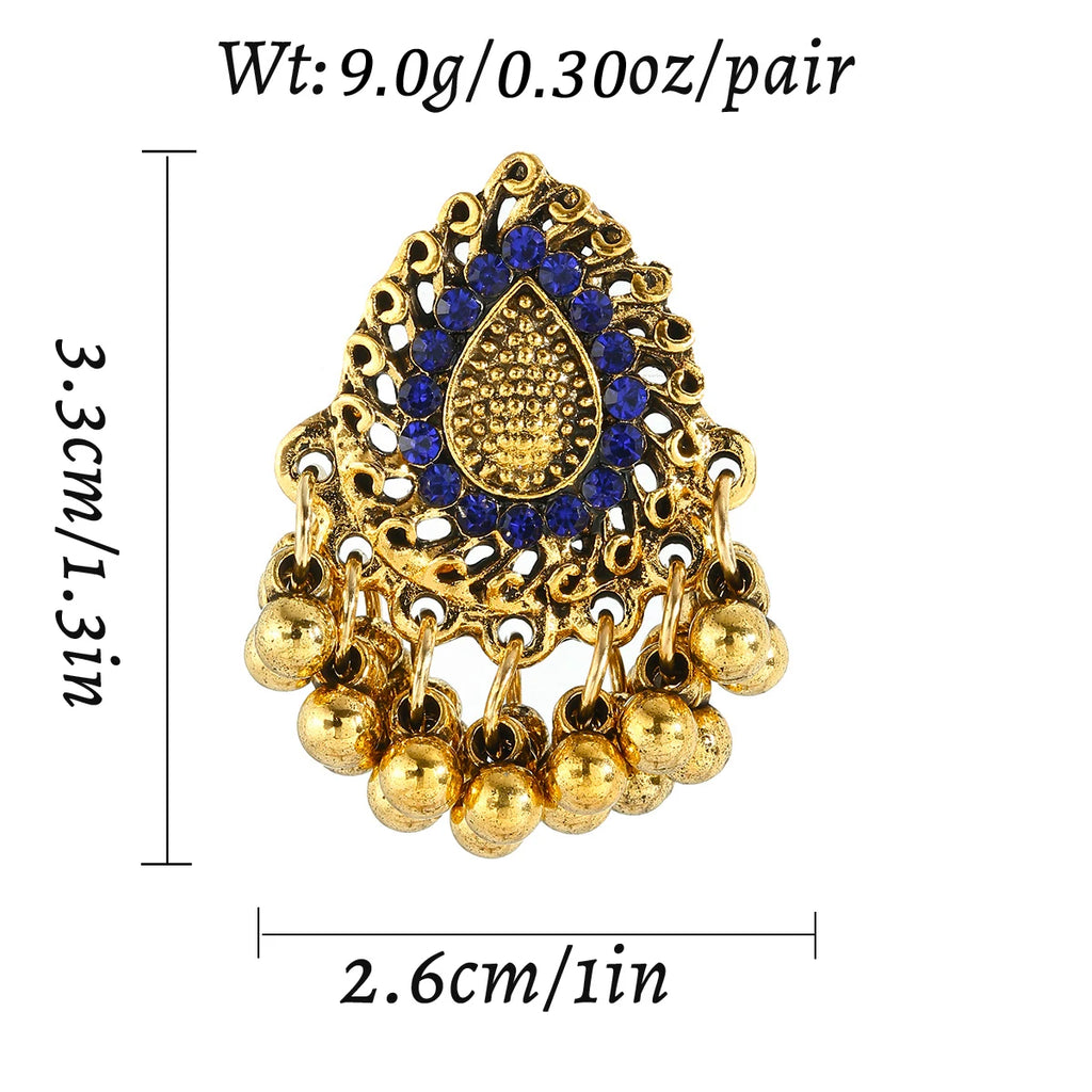 Bohemian Ethnic Tear Drop Pendientes Earrings Women Vintage Yellow Crystal Beads Tassel Dangle Earrings Indian Jewelry Bijoux
