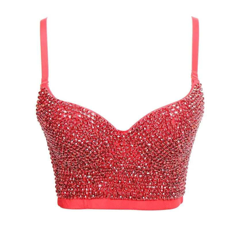 Irene Tinnie Hand-Made Pearls Jewel Diamond Bralet Women Bustier Bra Wedding Party Night Club Corset Cropped Top Vest Plus Size