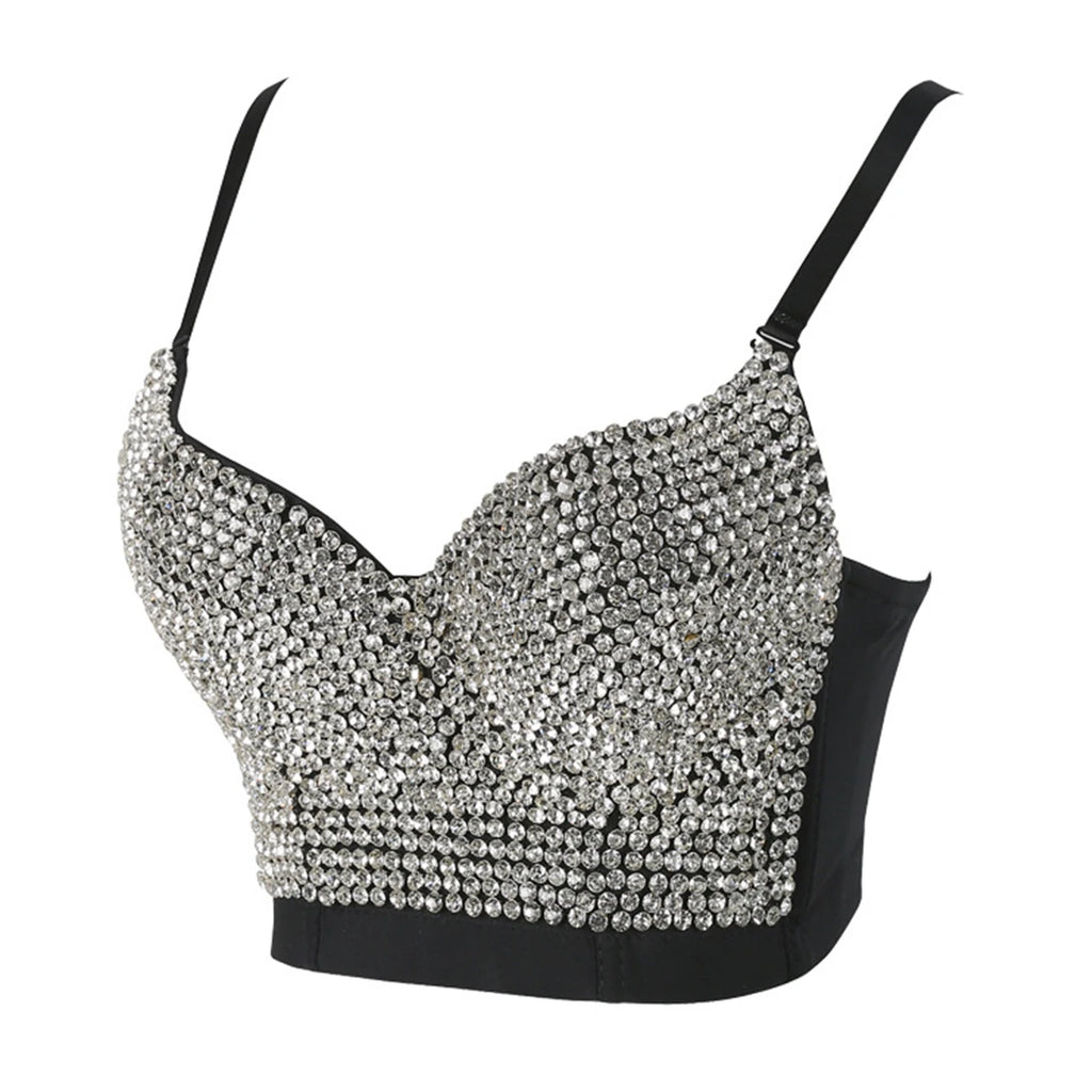 Irene Tinnie Hand-Made Pearls Jewel Diamond Bralet Women Bustier Bra Wedding Party Night Club Corset Cropped Top Vest Plus Size