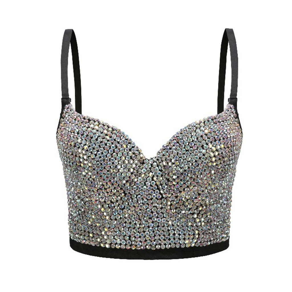 Irene Tinnie Hand-Made Pearls Jewel Diamond Bralet Women Bustier Bra Wedding Party Night Club Corset Cropped Top Vest Plus Size