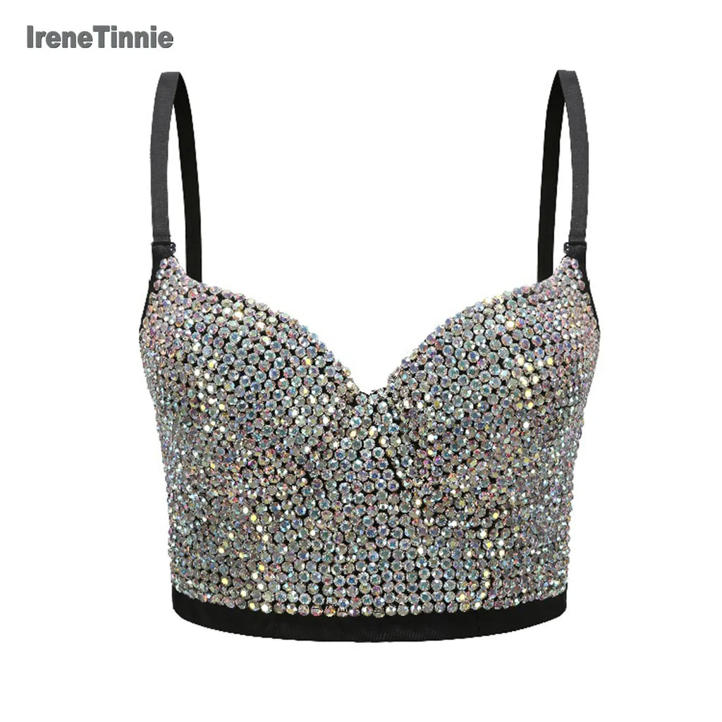 Irene Tinnie Hand-Made Pearls Jewel Diamond Bralet Women Bustier Bra Wedding Party Night Club Corset Cropped Top Vest Plus Size