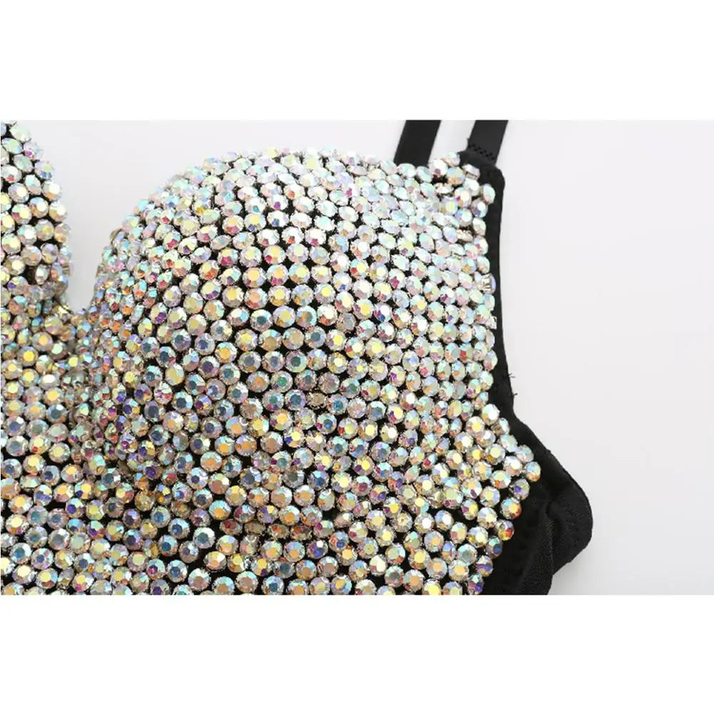 Irene Tinnie Hand-Made Pearls Jewel Diamond Bralet Women Bustier Bra Wedding Party Night Club Corset Cropped Top Vest Plus Size