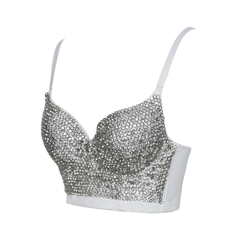 Irene Tinnie Hand-Made Pearls Jewel Diamond Bralet Women Bustier Bra Wedding Party Night Club Corset Cropped Top Vest Plus Size