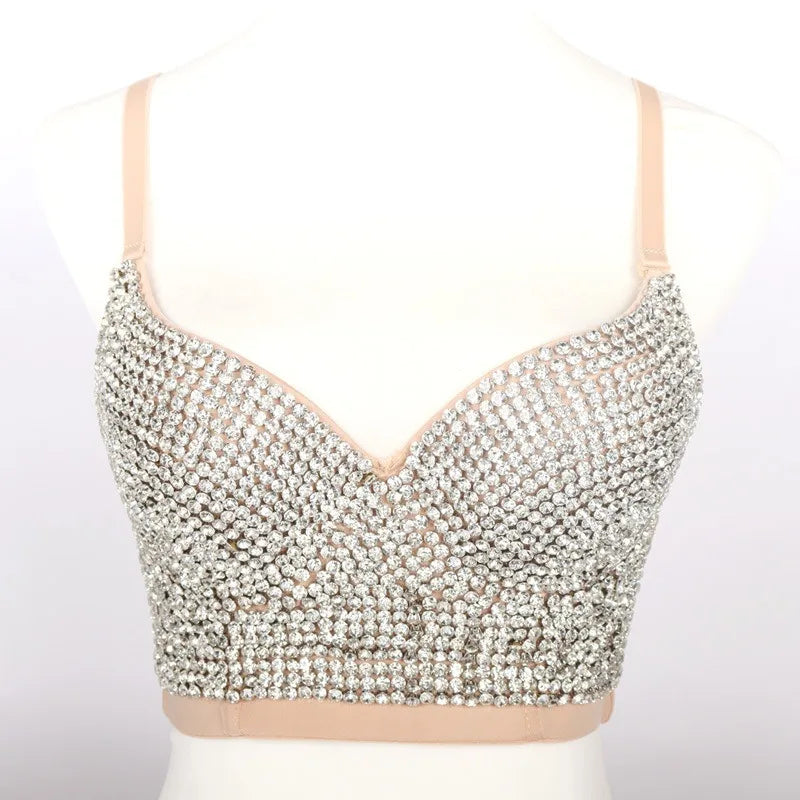 Irene Tinnie Hand-Made Pearls Jewel Diamond Bralet Women Bustier Bra Wedding Party Night Club Corset Cropped Top Vest Plus Size