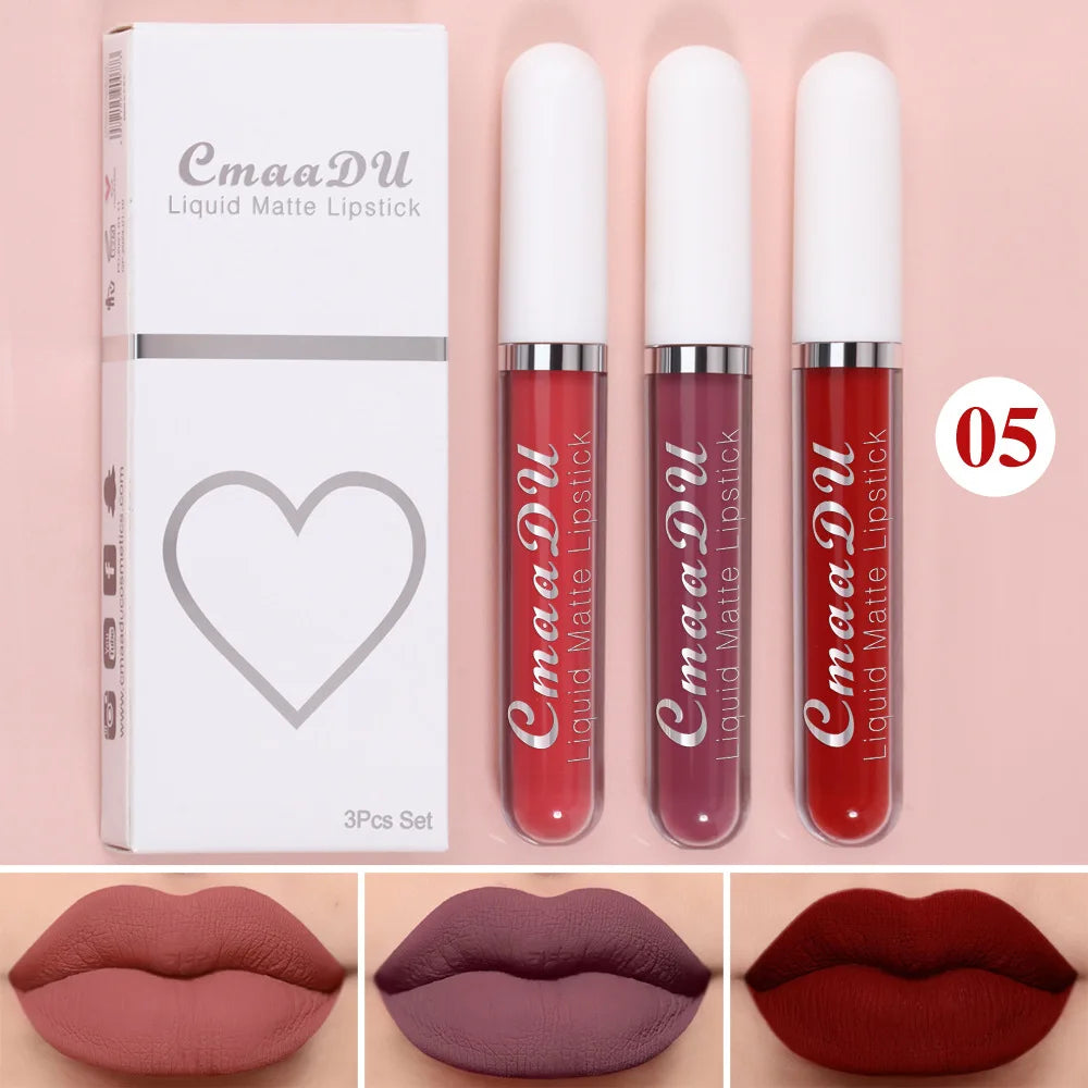 New 3pcs/set Liquid Lipstick Waterproof Long Lasting Cosmetic Black Blue Purple Green Matte Lip Gloss Nude Lip Tint Stain Makeup