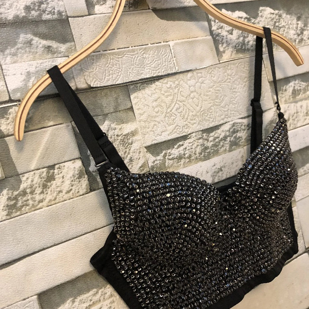 Irene Tinnie Hand-Made Pearls Jewel Diamond Bralet Women Bustier Bra Wedding Party Night Club Corset Cropped Top Vest Plus Size
