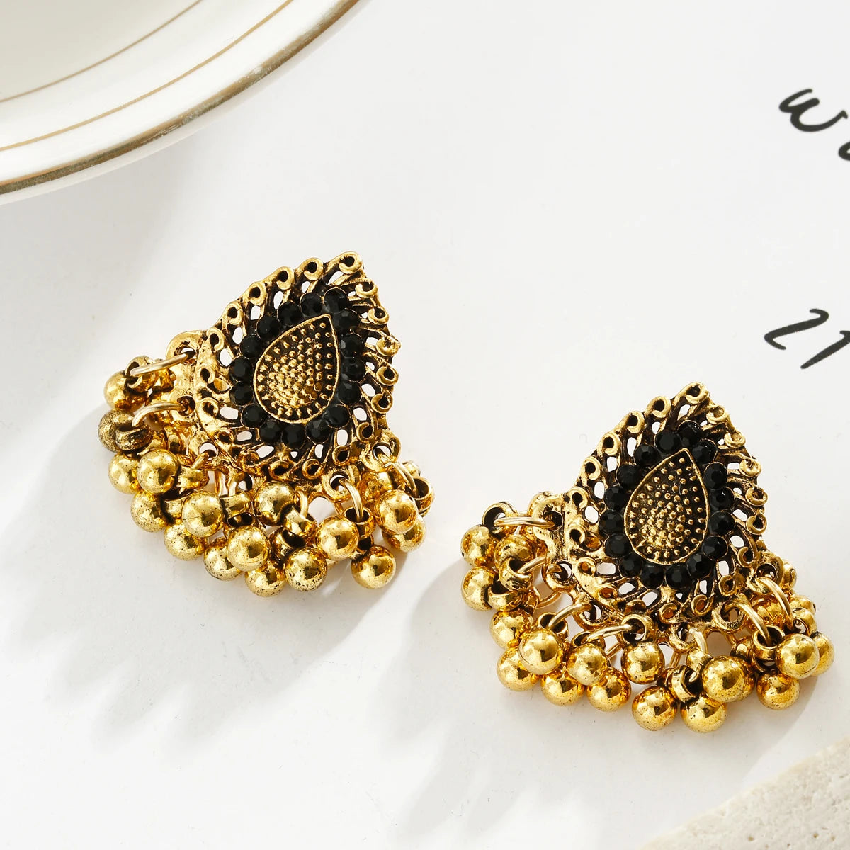 Bohemian Ethnic Tear Drop Pendientes Earrings Women Vintage Yellow Crystal Beads Tassel Dangle Earrings Indian Jewelry Bijoux