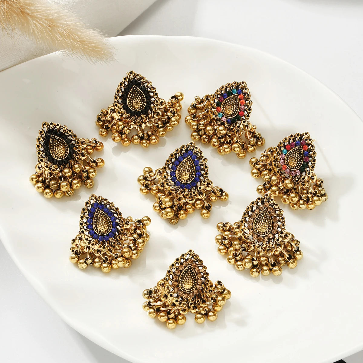 Bohemian Ethnic Tear Drop Pendientes Earrings Women Vintage Yellow Crystal Beads Tassel Dangle Earrings Indian Jewelry Bijoux