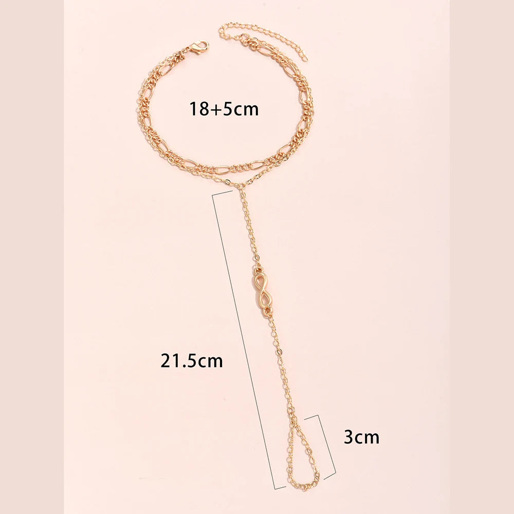 Simple Heart Pendant Chain Bracelet Link Connected Gold plated Wide Finger Ring Bracelets for Women Link Hand Harness Jewelry