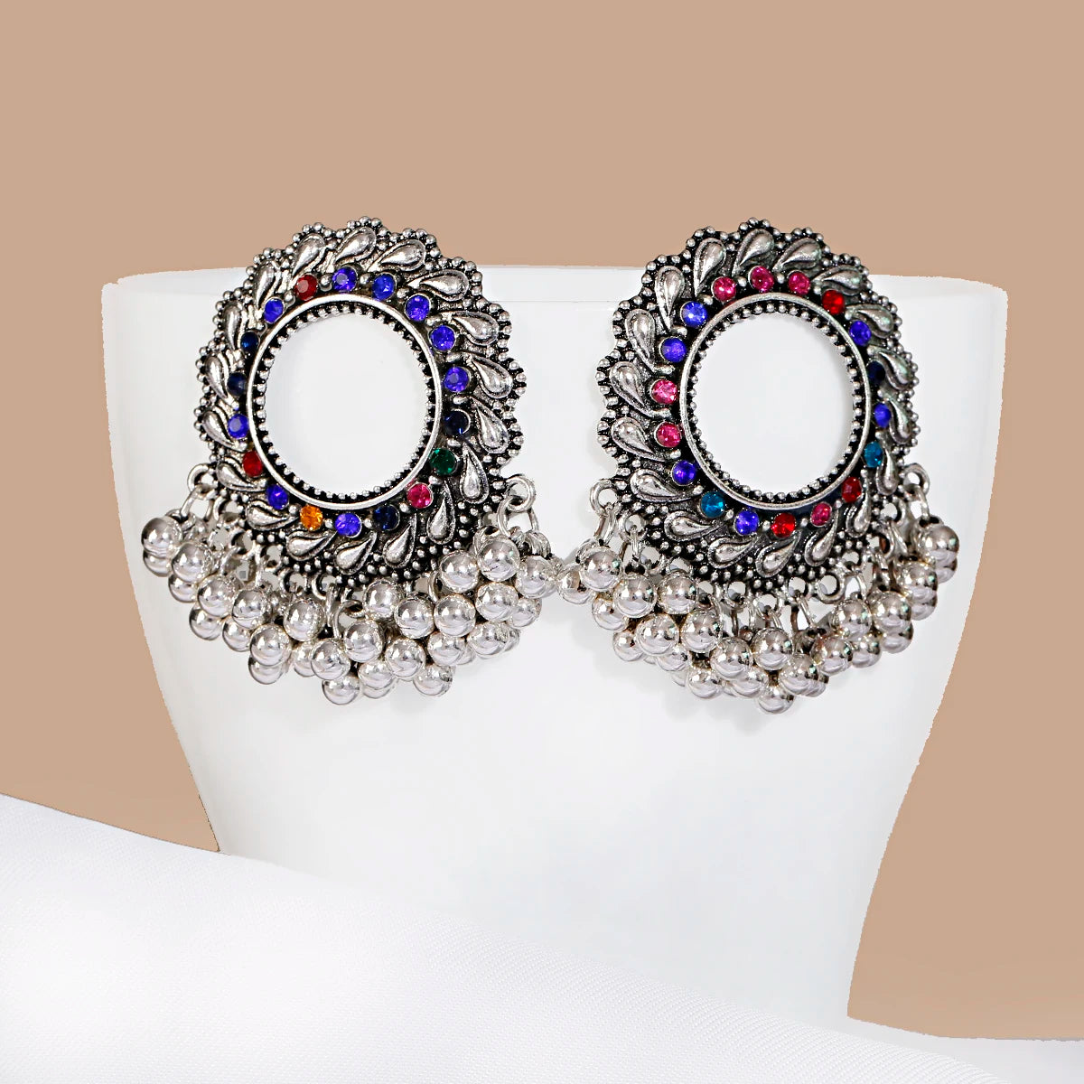 Vintage Gold Color Peacock Alloy Bollywood Oxidized Earrings For Women Ethnic Pearl Tassel Jhumka Dangle Earrings