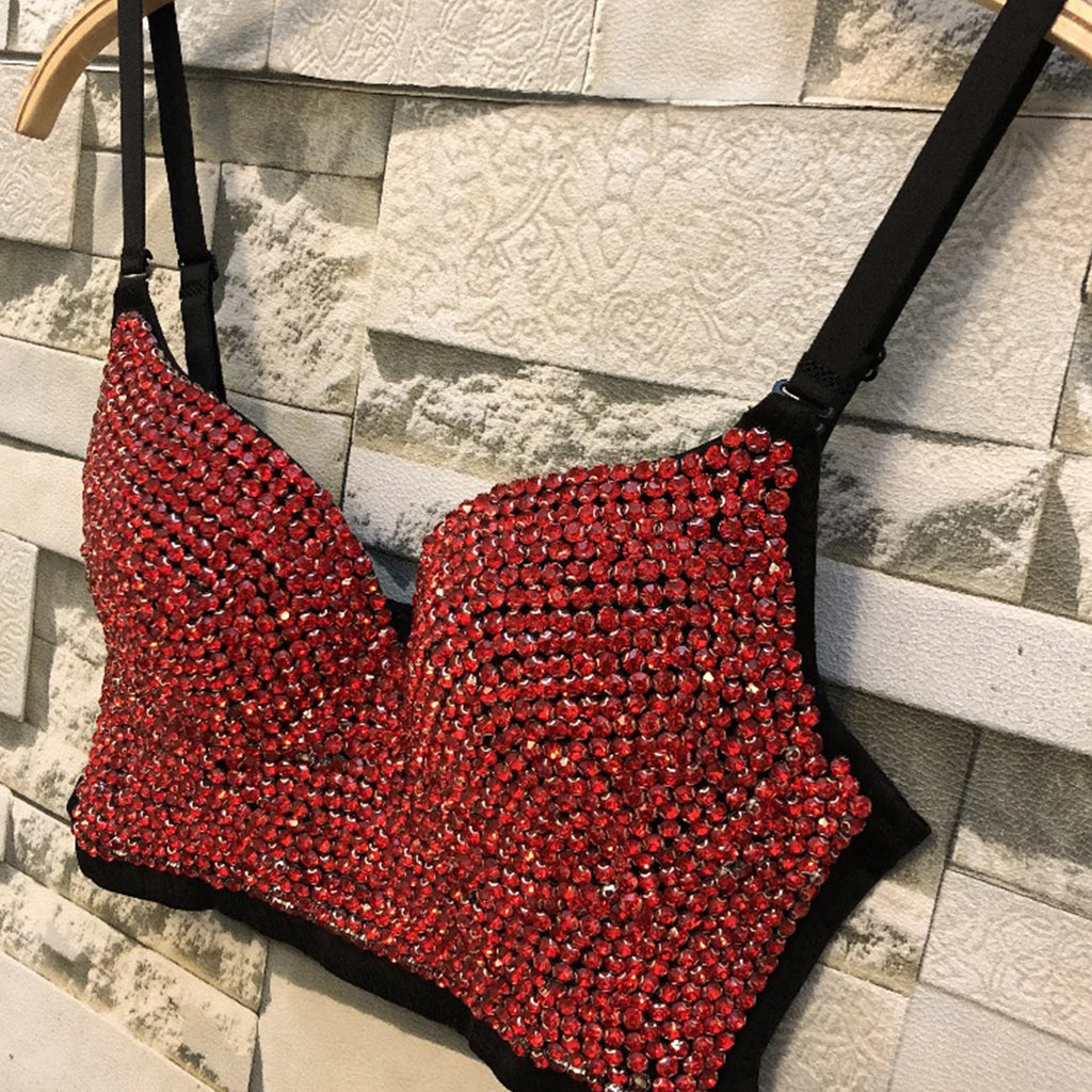 Irene Tinnie Hand-Made Pearls Jewel Diamond Bralet Women Bustier Bra Wedding Party Night Club Corset Cropped Top Vest Plus Size