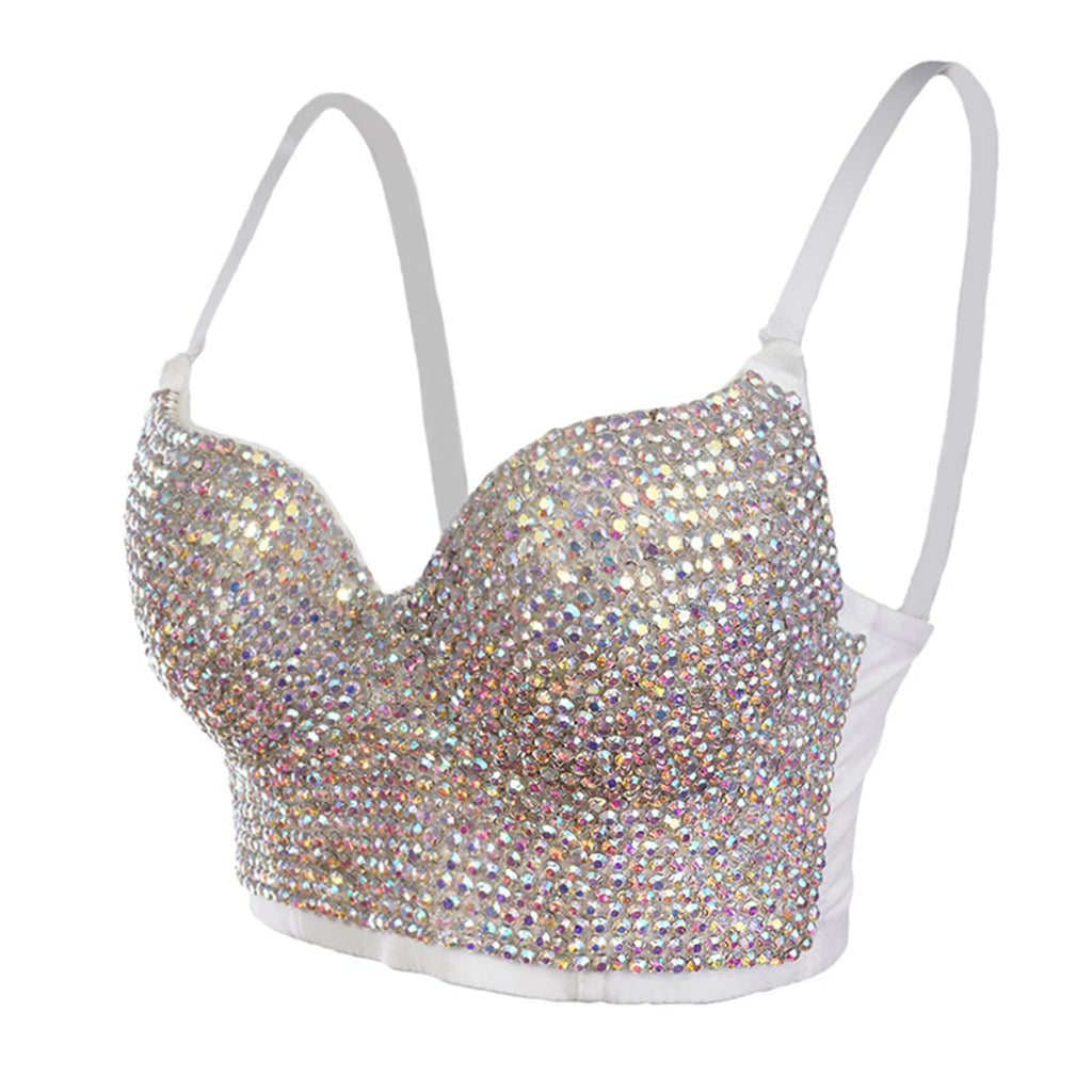 Irene Tinnie Hand-Made Pearls Jewel Diamond Bralet Women Bustier Bra Wedding Party Night Club Corset Cropped Top Vest Plus Size