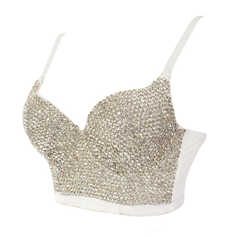 Irene Tinnie Hand-Made Pearls Jewel Diamond Bralet Women Bustier Bra Wedding Party Night Club Corset Cropped Top Vest Plus Size