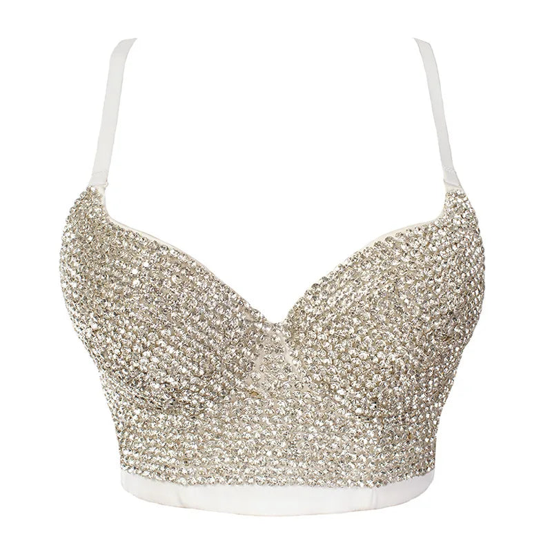 Irene Tinnie Hand-Made Pearls Jewel Diamond Bralet Women Bustier Bra Wedding Party Night Club Corset Cropped Top Vest Plus Size