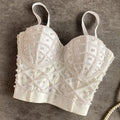 Women's Full Beads Corset Top Sexy Pearls Short Chest Binder Camisole Tube Bra Debardeur for Nightclub Junior Polyester Lingerie