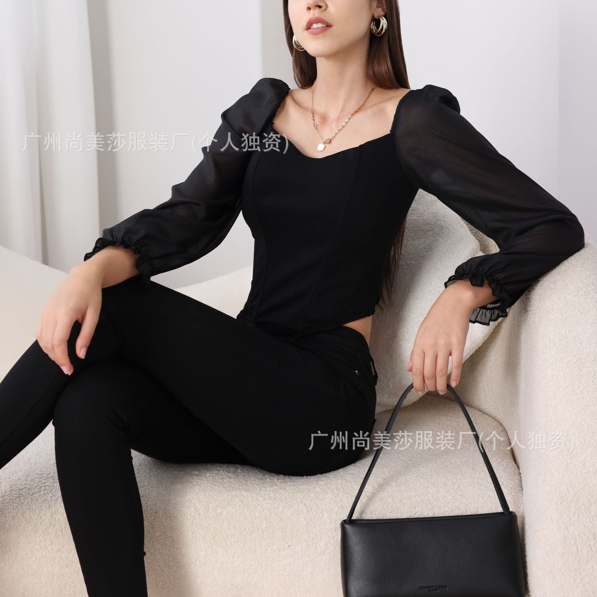European and American Style Sexy Long-Sleeved Three-Dimensional Fish Bone with Chest Pad Corset Strapless Slim-Fit Slimming Inner Off-Shoulder Top Women's Autumn